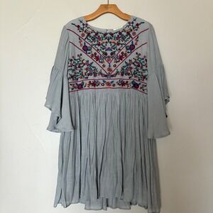 UMGEE USA‎ Embroidered Bell Sleeve Babydoll Dress Bohemian, Nature Gray SZ M NEW